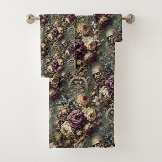 Gilded Unease – Gothic Victorian Bath Towel Set (Insitu)