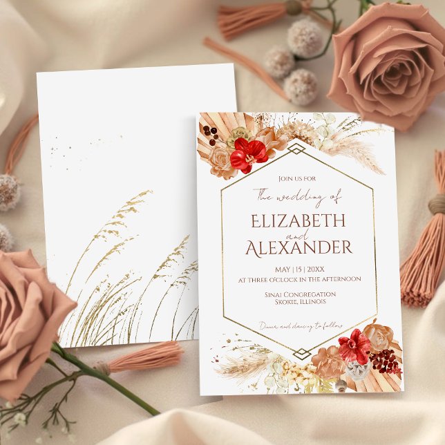 Gilded Watercolor Boho Floral | Terracotta Wedding Invitation (Creator Uploaded)