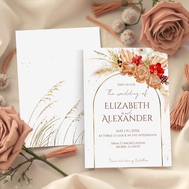 Gilded Watercolor Boho Floral | Terracotta Wedding Invitation (Creator Uploaded)
