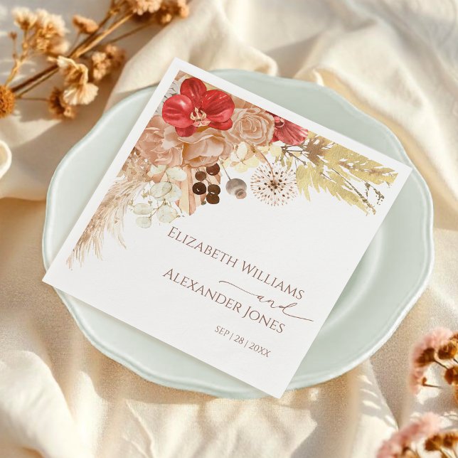 Gilded Watercolor Boho Floral Wedding Napkins (Creator Uploaded)