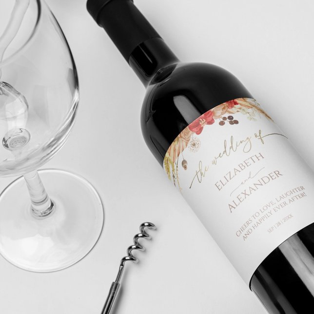 Gilded Watercolor Boho Floral Wedding Wine Label (Creator Uploaded)