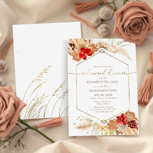 Gilded Watercolor Boho Wedding Rehearsal Dinner Invitation