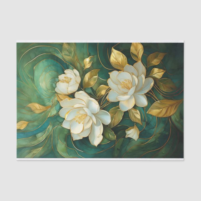 Gilded White Gardenia Trio, Formal Flowers Tissue Paper (Front)