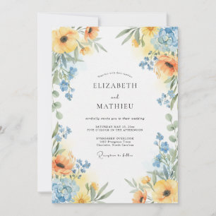 Gilded Yellow Azure Poppy Wedding Invitation