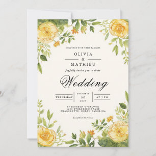Gilded Yellow Floral Flourish Wedding Invitation