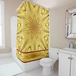Gilded Zenith: Crimson & Gold Molten Swirl Luxury Shower Curtain