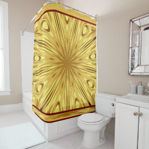 Gilded Zenith: Opulent Swirl Crimson   Gold Luxury Shower Curtain