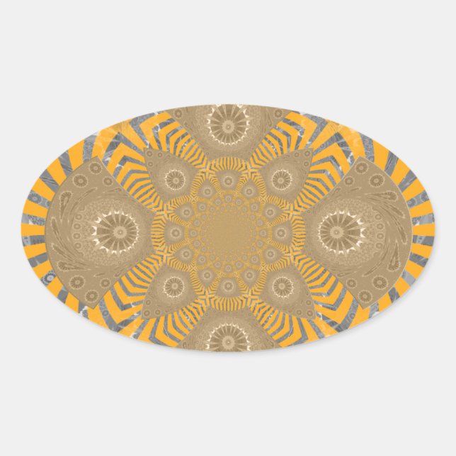 Gilded Zephyr: Elegance in Golden Yellow & Chrome Oval Sticker (Front)