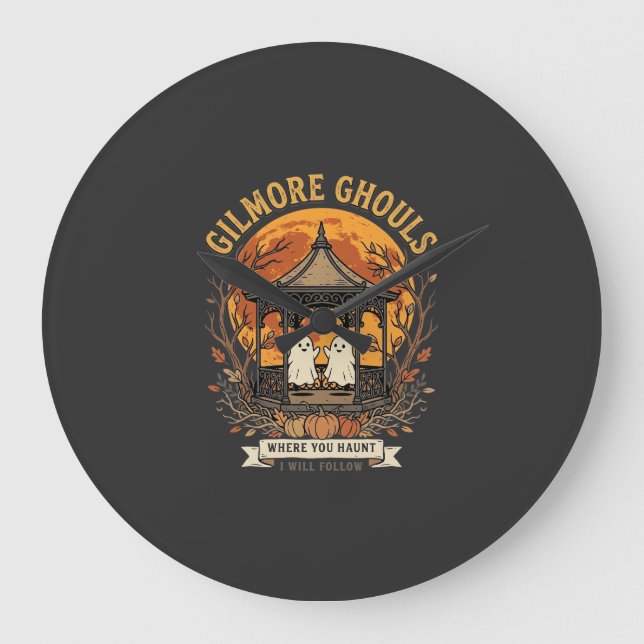 Gilmore Ghouls Halloween Ghost Gazebo Design_1 Large Clock (Front)