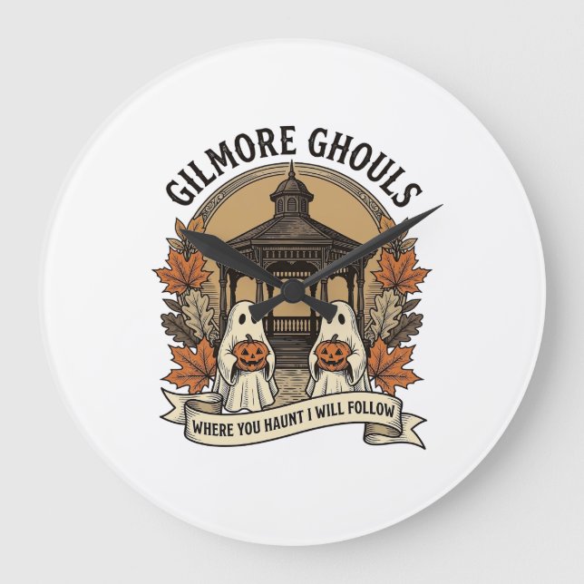 Gilmore Ghouls Vintage Halloween Ghost Large Clock (Front)