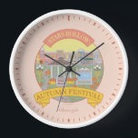 Gilmore Girls | Stars Hollow Autumn Festival Clock<br><div class="desc">Capture the cosy,  picturesque feeling of fall in Stars Hollow with this vibrant Autumn Festival design. Featuring the town square with its gazebo,  fall decorations,  and charming storefronts,  this artwork embodies the spirit of community and celebration that fans adore.</div>
