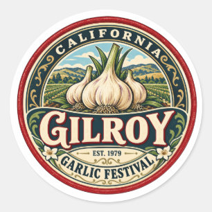 Gilroy California Garlic Vintage Retro Travel Badg Classic Round Sticker