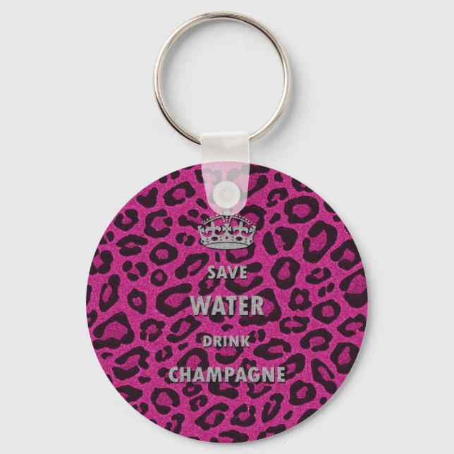 Gilry chic Save water drink champagne white Key Ring (Front)
