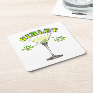Gimlet Martini Cocktail Recipe Art Square Paper Coaster