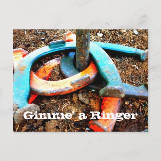 Gimme' a Ringer Horseshoe Pitching Gifts Postcard (Front)