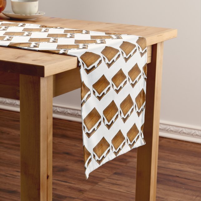 Gimme S'more Marshmallow Campfire S'mores Camp Short Table Runner (In Situ)