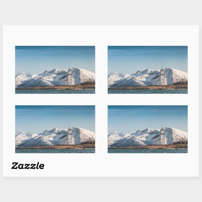 Gimsoy Church Lofoten Norway Rectangular Sticker (Sheet)