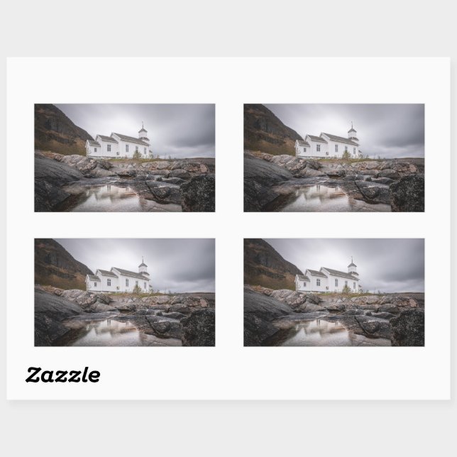 Gimsoy Church Lofoten Norway Rectangular Sticker (Sheet)