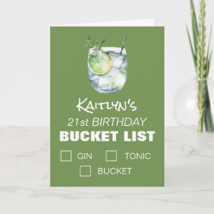 Gin and Tonic Funny Bucket List, Birthday Card