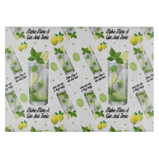 Gin And Tonic Pattern, Glass Cutting Board 11"x8" (Front)