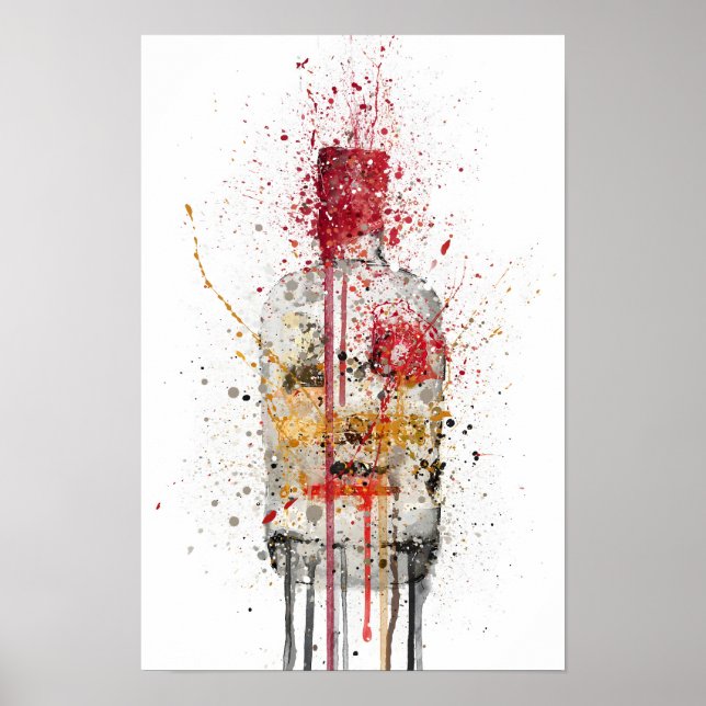 Gin Bottle Wall Art Print 'Crimson' (Front)