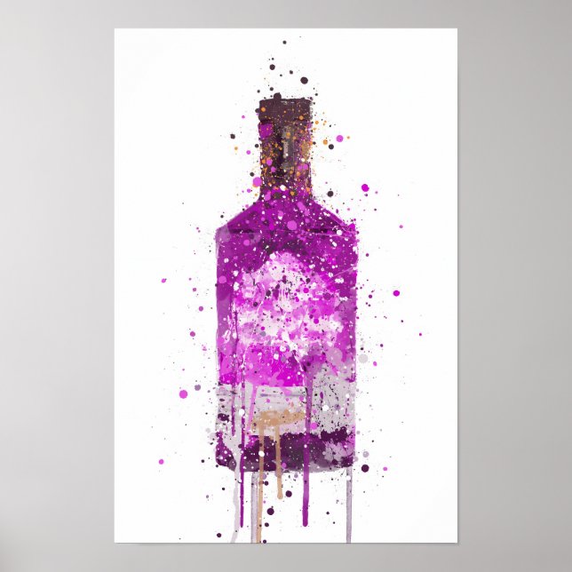 Gin Bottle Wall Art Print 'Magenta' (Front)