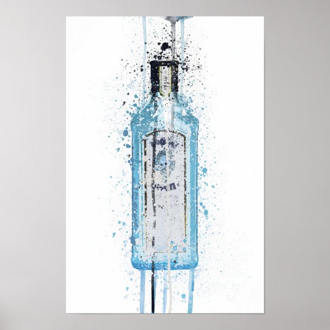 Gin Bottle Wall Art Print 'Ocean Blue' (Front)
