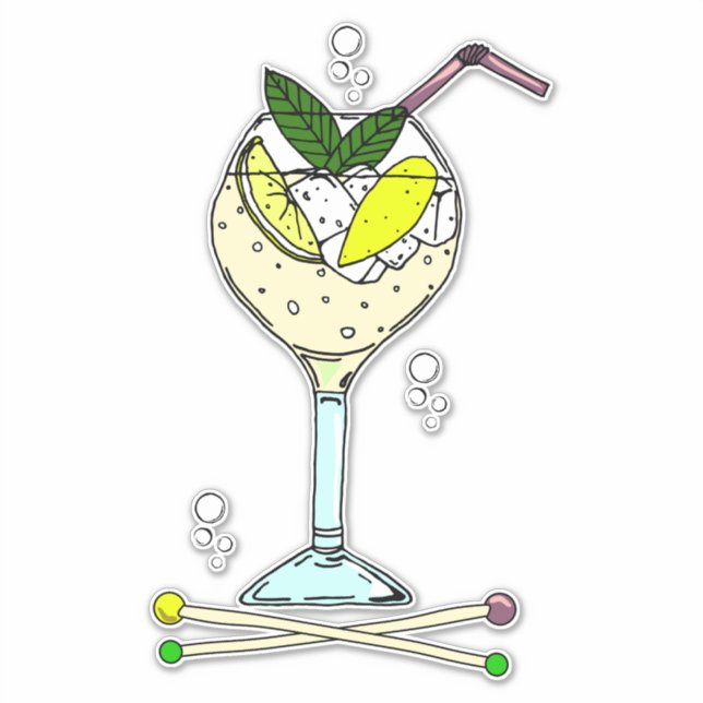 Gin Cocktail Glass with Ice and Lemon Slices (Front)