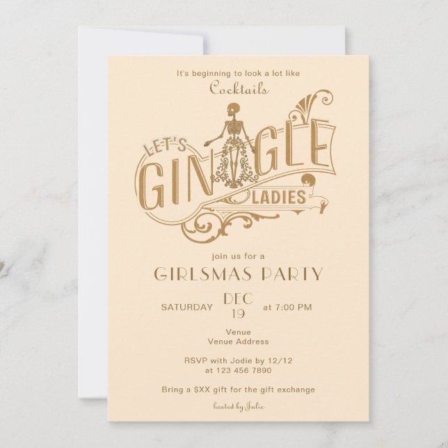 Gin-Gle Girlsmas Ladies Cocktail Christmas Party Invitation (Front)