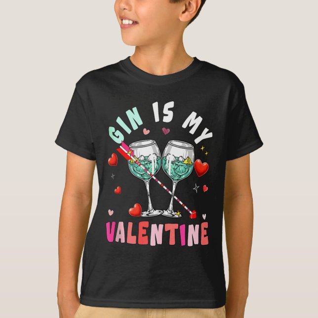 Gin Is My Valentine Hearts Matching Drinker Family T-Shirt (Front)
