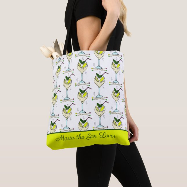 Gin Lover Cocktail Glasses Patterned Tote Bag (Close Up)