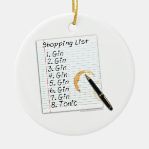 GIN LOVERS SHOPPING LIST CERAMIC TREE DECORATION