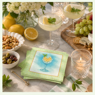 Gin & Tonic Cocktail  – Lemon Mint Watercolor Napkin