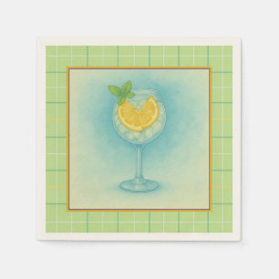 Gin & Tonic Cocktail  – Lemon Mint Watercolor Napkin