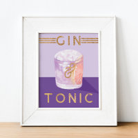 Gin & Tonic Retro Purple Cocktail Watercolor