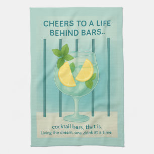 Gin & Tonic Tea Towel   Duck Egg Blue Kitchen Gift