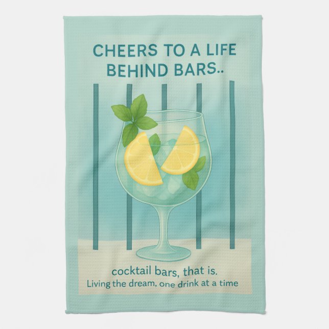 Gin & Tonic Tea Towel | Duck Egg Blue Kitchen Gift (Vertical)
