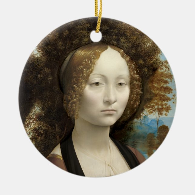 Ginevra de' Benci Leonardo da Vinci   Ceramic Tree Decoration (Front)