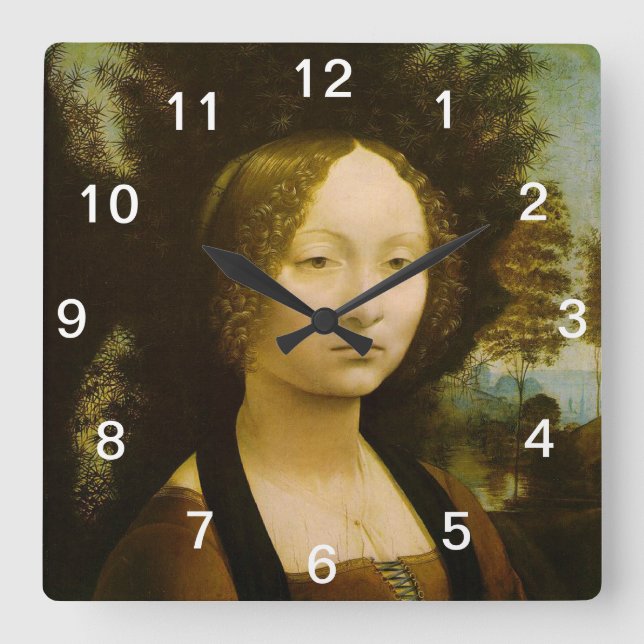 Ginevra de Benci Leonardo da Vinci Square Wall Clock (Front)