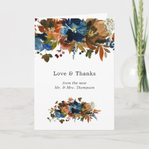 Ginger and Navy Floral Wedding Photo Thank You Card