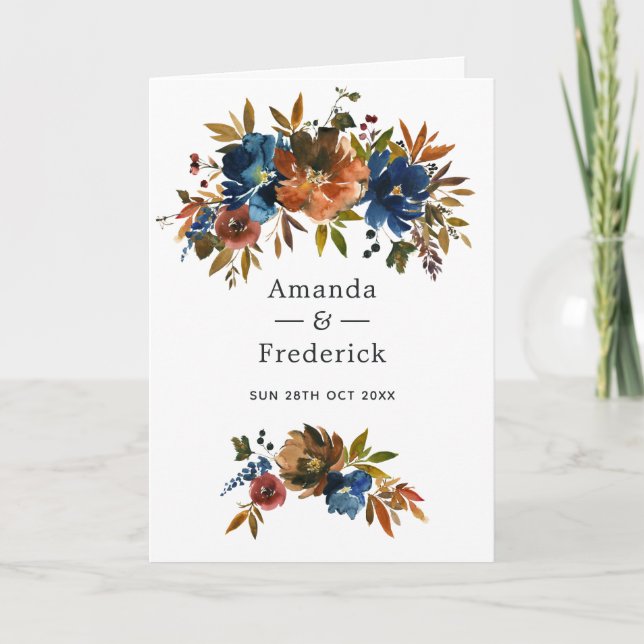 Ginger and Navy Floral Wedding Programme (Front)