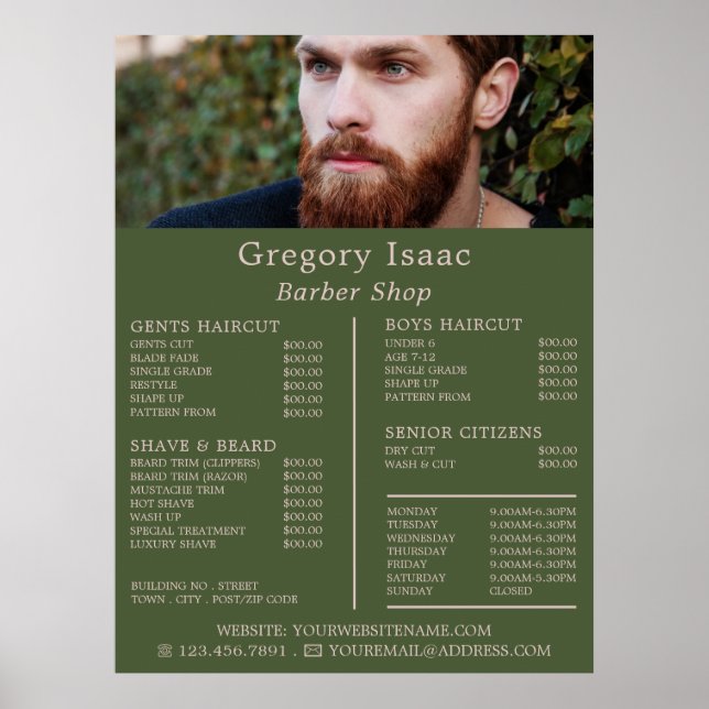 Ginger Beard Model, Men's Barbers Price List Poster (Front)