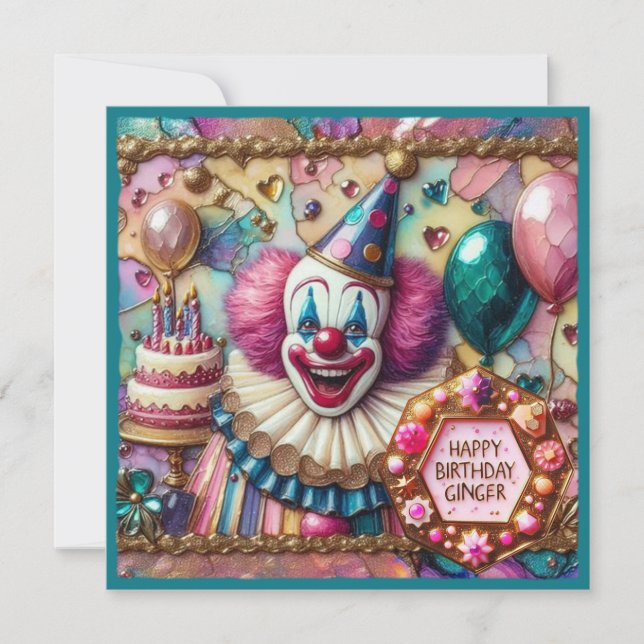 GINGER ~ Birthday Card ~ Clown ~  (Front)