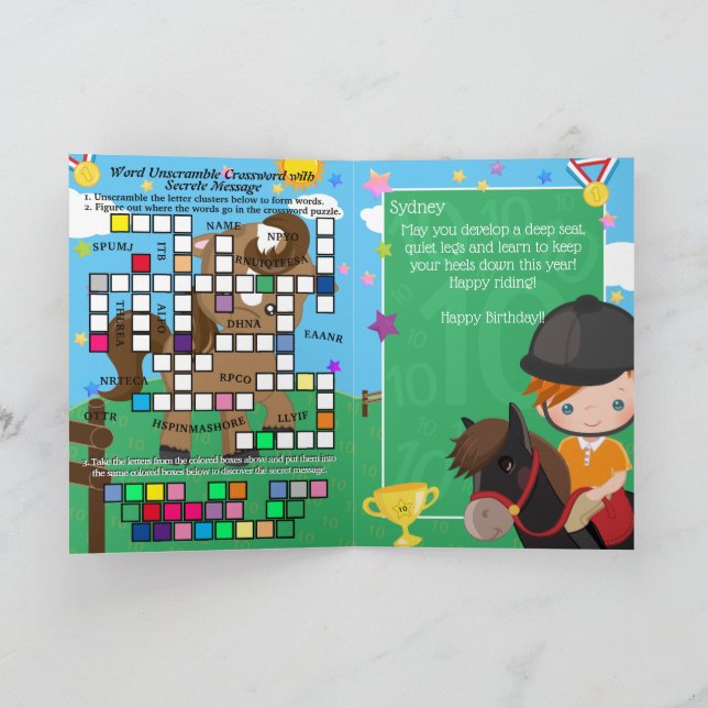 Ginger Boys Equestrian Secret Message Birthday Card (Inside)