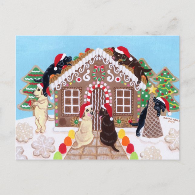 Ginger Bread House Labradors Painting Postcard (Front)