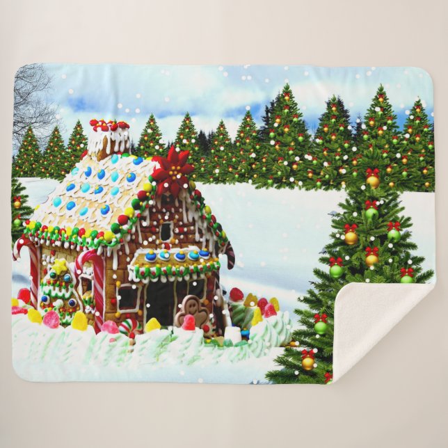 GINGER BREAD HOUSE SHERPA BLANKET (Front (Horizontal))