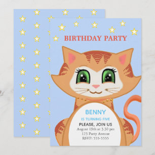 Ginger Cat 5th Boy Birthday Party Invitation