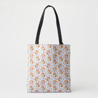Ginger Cat and Flowers Motif Tote Bag