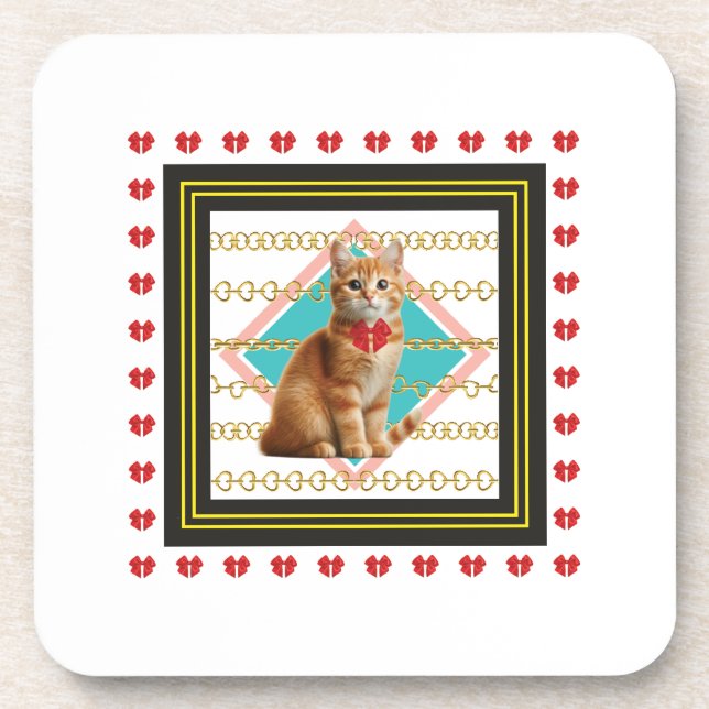 Ginger cat and Golden chain Hard plastic coaster (Front)