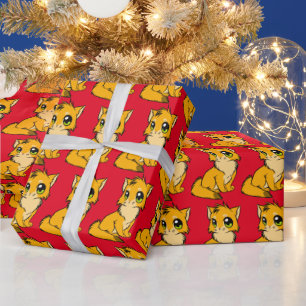 GINGER CAT ART CHRISTMAS WRAPPING PAPER
